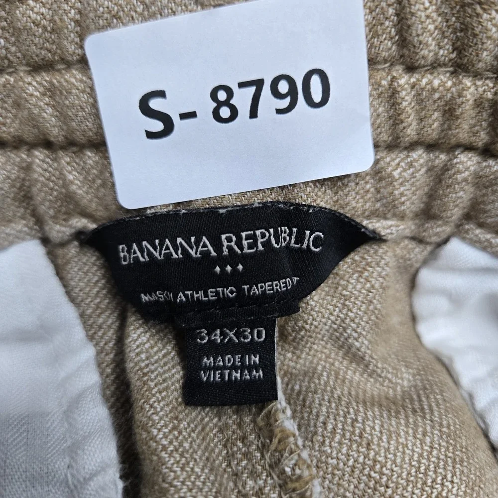 Banana Republic Men Pants 34X30 Tan Cotton Linen Dress Mason Athletic Tapered